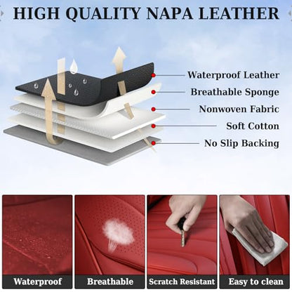 Coverado Car Seat Covers for Front Seat, Luxury Leather Seat Cover, 2 PCS Waterproof Seat Cover, Automotive Seat Covers, Driver Car Seat Protector, Universal Car Seat Cushions Fit for Most Cars(Red)