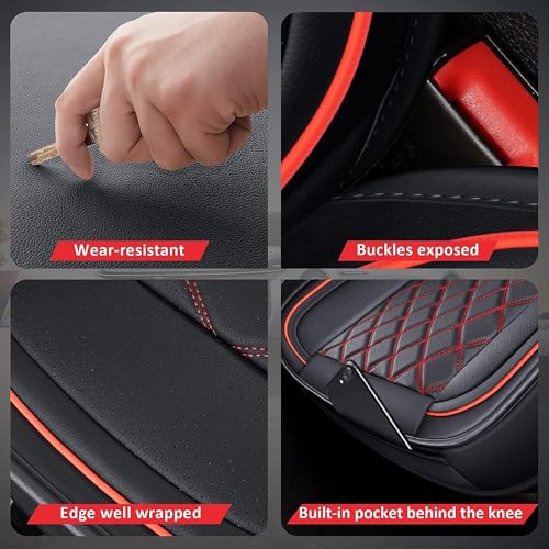 Ram Seat Covers Full Set, Waterproof Truck Seat Cover Leather Car Seat Protector Compatible with 2009-2026 RAM 1500/2500/3500 Crew Quad Cab Pickup with Split Curved Bench 40/60,Black and Red - color: Black and Red, size: FullSet（Curved Back）