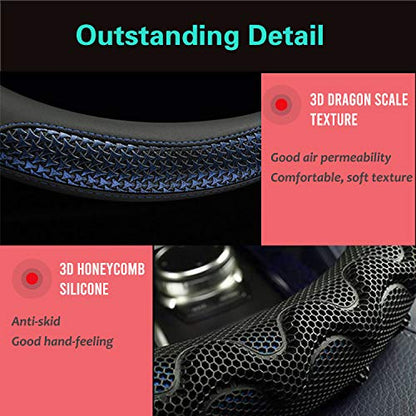 PINCTROT Large Size Steering Wheel Cover Great Grip with 3D Honeycomb Anti-Slip Design, 15.5-15.75 Inch (Blue) - color: 4.Blue, size: Large Size[15 1/2''-15 3/4'']