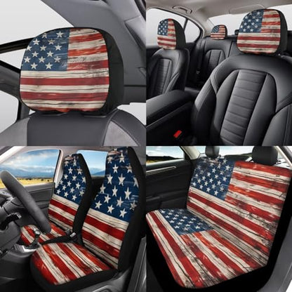 American Flags Auto Front Rear Seat Cover Set for Women Car Accessories Cup Holders Car Armrest Cover Seat Covers Steering Wheel Cover Headrest Covers Universal Fit for Truck Vans Suvs - color: American Flags