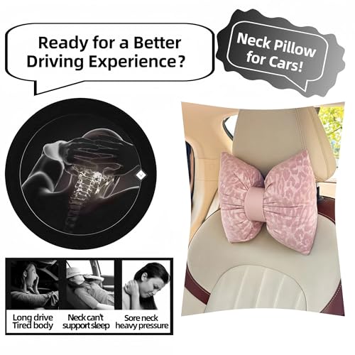 Car Headrest Pillow with Leopard Print Chic Car Interior Breathable Neck Support Cushions Fits for Most Cars (Pink Pillow) - color: Pink Pillow