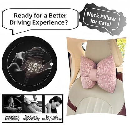 Car Headrest Pillow with Leopard Print Chic Car Interior Breathable Neck Support Cushions Fits for Most Cars (Pink Pillow) - color: Pink Pillow