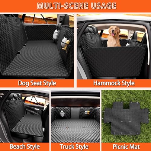 Back Seat Extender for Dogs - Large Space, Waterproof Dog Car Seat Cover for Back Seat with Hard Bottom Holds 420lbs, Upgraded Material Waterproof Pet Car Bed Dog Hammock for Car