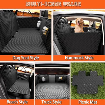 Back Seat Extender for Dogs - Large Space, Waterproof Dog Car Seat Cover for Back Seat with Hard Bottom Holds 420lbs, Upgraded Material Waterproof Pet Car Bed Dog Hammock for Car