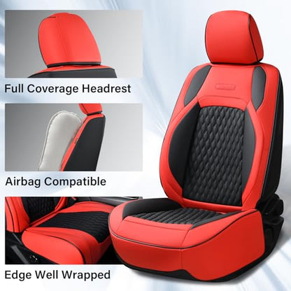 Coverado Curved Front Seat Covers Dodge RAM 1500, Waterproof Leatherette Seat Covers Full Coverage for Car Compatible with 2009-2018 Dodge Ram 1500, 2010-2024 Ram 2500 3500 Dodge RAM, Red - color: Red, size: Curved Front&No Rear