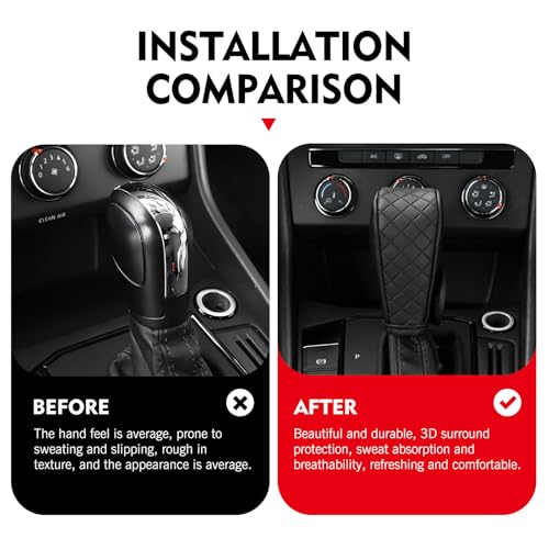 Car Gear Shift Knob Protector, Leather Anti-Slip Anti-Scratch Breathable Automatic Transmission Shift Knob Cover with Velcro, Universal for Car SUV Truck (Black) - color: Black