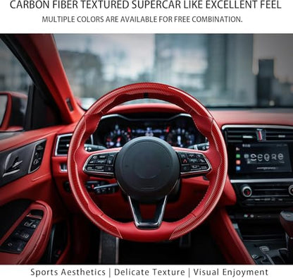 Steering Wheel Covers, 3PCs Leather Anti-Skid Clip on Car Steering Wheel Cover Protector Universal for Most Car Wheel (Burgundy) - color: Burgundy