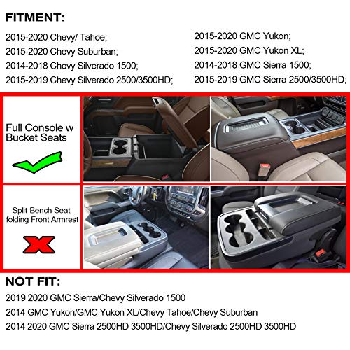 Compatible with (2014 2015 2016 2017 2018) Chevy Silverado/GMC Sierra， (2015-2020) Chevy Suburban/Tahoe/GMC Yukon Center Console Organizer Tray Accessories - Full Console w/Bucket Seats ONLY
