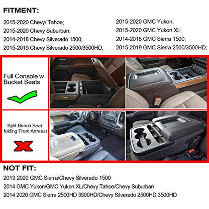 Compatible with (2014 2015 2016 2017 2018) Chevy Silverado/GMC Sierra， (2015-2020) Chevy Suburban/Tahoe/GMC Yukon Center Console Organizer Tray Accessories - Full Console w/Bucket Seats ONLY