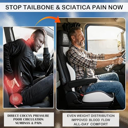 Memory Foam Truck Seat Cushion for Driving, Ergonomic Seat Cushion for Butt & Back Support, Lumbar Support Pillow for Sciatica & Tailbone Pain Relief, Coccyx Pad for Truck Drivers, Office Chair, Car