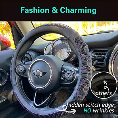 PINCTROT Steering Wheel Cover Great Grip with 3D Honeycomb Anti-Slip Design, Universal 14.5-15 Inch (Purple) - color: 5.Purple, size: Medium(Standard) Size[14 1/2''-15'']