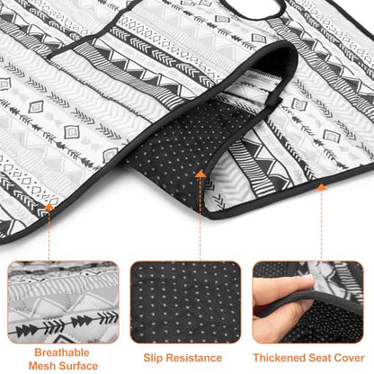 Golf Cart Seat Covers, Universal Golf Cart Seat Towel Blanket with 4 Front Pockets & Nonskid Bottom Fits for EZGO, Yamaha, Club Car and More 2 Person Seats Golf Carts - color: Grey Geometry