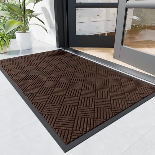 Durable Indoor Outdoor Door Mat, 4' x 2' Heavy Duty Front Door Mat for Entryway, Non-Slip Backing, Stain and Fade Resistant, Absorbent Commercial Floor Mat for High Traffic Area, Brown Diamond - color: Brown-diamond, size: 2' x 4' (Rectangular)