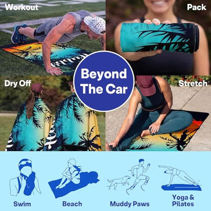 2 Pack Car Seat Towel Covers, Sweat-Proof Microfiber Seat Protectors for Gym, Running, Beach & Workout, Breathable Quick-Dry, Machine Washable, Tropical Palm Sky Print, Universal Fit - color: Tropical Palm Sky