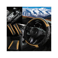 Car Accessories Set, 14.5-15" Leather Vehicle Steering Wheel Cover, Seat Belt Cushion, Gear Shift and Handbrake Cover, Center Console Protector, Universal for Truck SUV Van (Beige) - color: Beige