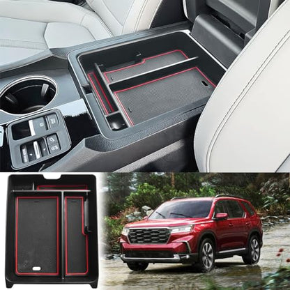 EDBETOS Center Console Organizer Compatible with 2023-2026 Honda Pilot, 2024 2025 2026 Honda Ridgeline/Passport Insert Tray Secondary Storage Armrest Box ABS Plastic Material, Red - color: Red