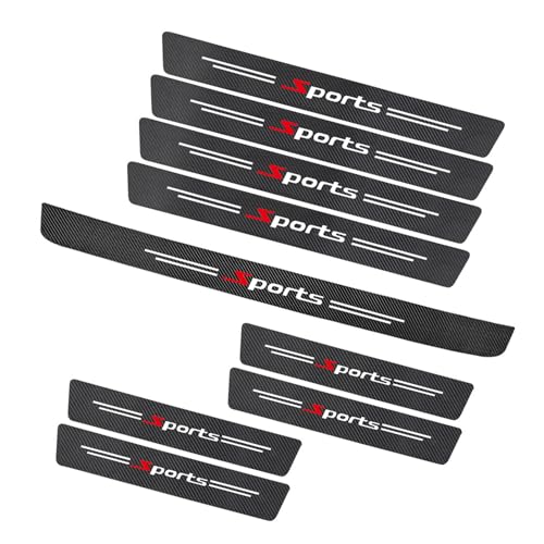 8 PCS Car Door Sill Protectors & 1 PC Rear Bumper Protector, Carbon Fiber Sport Threshold Guard Sticker, Anti-Scratch Door Edge Protection Decoration, Universal for Most Cars - size: 9 PCS