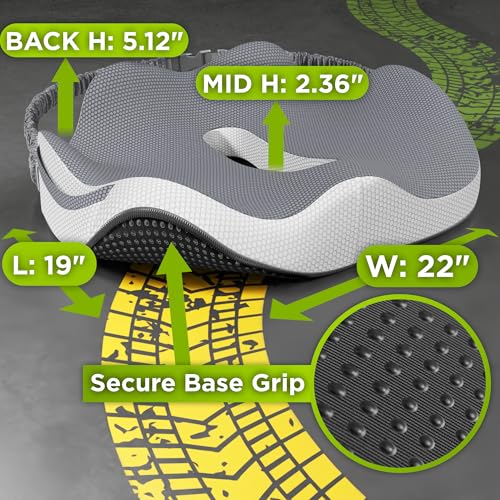 XL Truck Seat Cushion for Truck Driver Seat Cushion - Upgraded Back Support, CertiPUR-US® Certified - Thick Memory Foam, Pain Relief for Hours of Driving, Trucker Approved Big Rig - Gray - color: Gray, size: XLarge