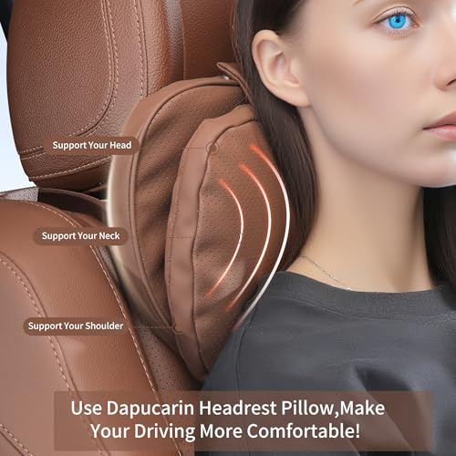 Car Headrest Pillow for Driving, Dual-Sided Leather Design Neck Pillow, Breathable Softness Neck Support, Universal Fit Head Rest Travel Pillow, Brown, 1 Pack - color: Brown