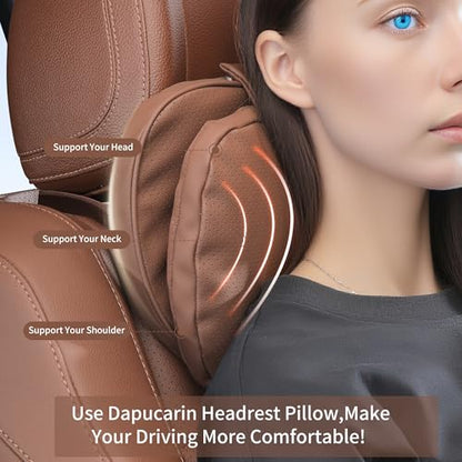 Car Headrest Pillow for Driving, Dual-Sided Leather Design Neck Pillow, Breathable Softness Neck Support, Universal Fit Head Rest Travel Pillow, Brown, 1 Pack - color: Brown