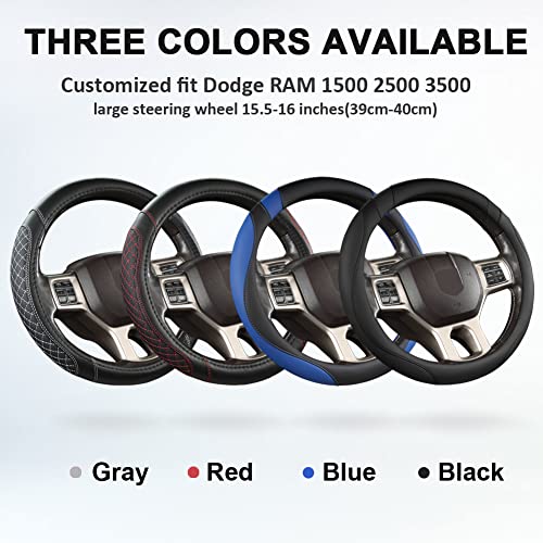 West Llama Customized Auto Car Steering Wheel Cover for Dodge RAM 1500 2500 3500, 15.5-16 inch (Diamond Quilted-Black+Gray-Large Size) - color: B-Black+Gray, size: Large Size (15 ½''-16'')