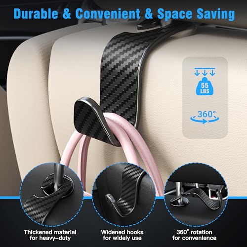 4-Pack Car Headrest Hooks Vehicle Storage Organizer for Purses Handbags Groceries Coats –Holds 55lbs 360° Rotating Simple Design Black Checkered - color: Black Checkered