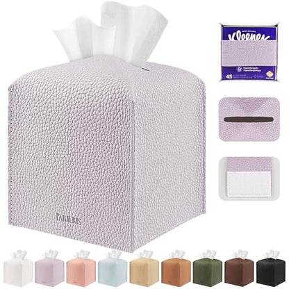 Tissue Box Cover Holder Square Tissue Cube Cover PU Leather Tissue Organizer with Bottom Belt for Bathroom, Tabletop, Car, Night Stands, Office, Home, Kitchen (1, Violet) - color: Violet