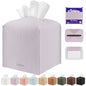 Tissue Box Cover Holder Square Tissue Cube Cover PU Leather Tissue Organizer with Bottom Belt for Bathroom, Tabletop, Car, Night Stands, Office, Home, Kitchen (1, Violet) - color: Violet