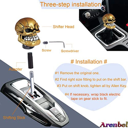 Skeleton Shifter Knobs Skull Gear Lever Handle Car Shift Head Fit Most Manual Automatic Transmission, Gold - color: Gold