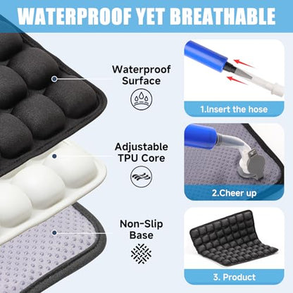 Travel Cushion - 3D Inflatable Pressure Relief Airplane Seat Cushion for Long Flights, Sciatica & Tailbone Pain Relief, Portable Foldable for Car, Office, Wheelchair