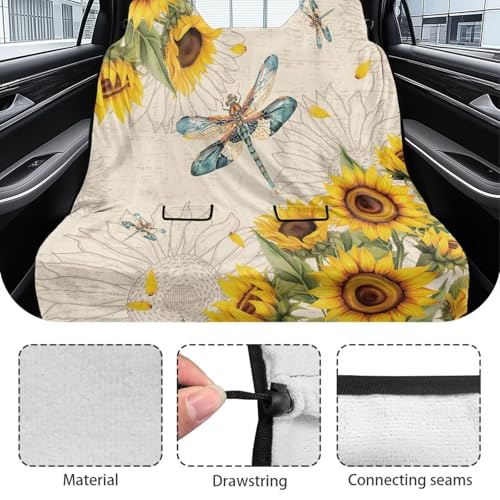 Dragonfly Sunflower Print Car Back Seat Cover Waterproof Automotive Seat Cushions Universal Fit Rear Bench Towel Seat Covers with Non-Slip Backing for SUV, Sedan, Van - color: Dragonfly Sunflower