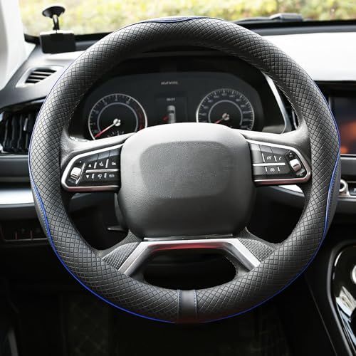Rueesh Microfiber Leather Steering Wheel Cover Anti-Slip Matte Finish Auto Car Wheel Cover Universal 15 Inch Wheel Cover for Car Embossing Pattern Blue Line - color: Blue Line