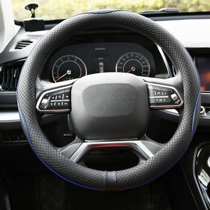 Rueesh Microfiber Leather Steering Wheel Cover Anti-Slip Matte Finish Auto Car Wheel Cover Universal 15 Inch Wheel Cover for Car Embossing Pattern Blue Line - color: Blue Line