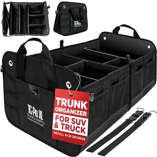 XL Heavy-Duty Trunk Organizer – Reinforced SUV & Truck Cargo Storage with 6 Adjustable Compartments, Non-Slip Base & Securing Straps (Foldable Design, Black) - color: Black, size: ExtraLarge