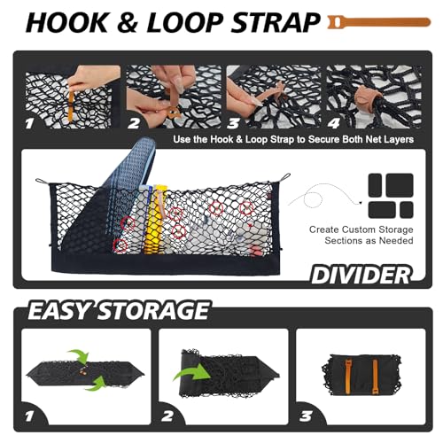 Truck Bed Cargo Net Trunk Netting Compatible with 2021-2026 Chevy Suburban&Tahoe|GMC Yukon&Yukon XL| Escalade Accessories, Pickup Cargo Organizer SUV Sedan Storage Net w/Heavy Duty Carabiners - style: 2021+ Yukon & Tahoe & Suburban