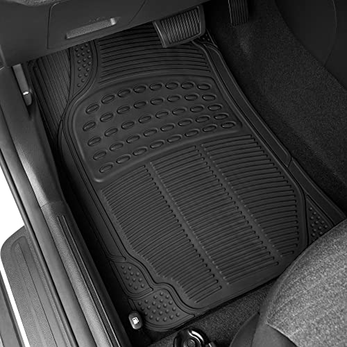 BDK OF-554 Rubber Car Floor Mats, Universal Front & Rear Combo Set with Trunk Cargo Mat Liner for Car Sedan SUV Van, Heavy Duty All Weather Trim to Fit - color: Black