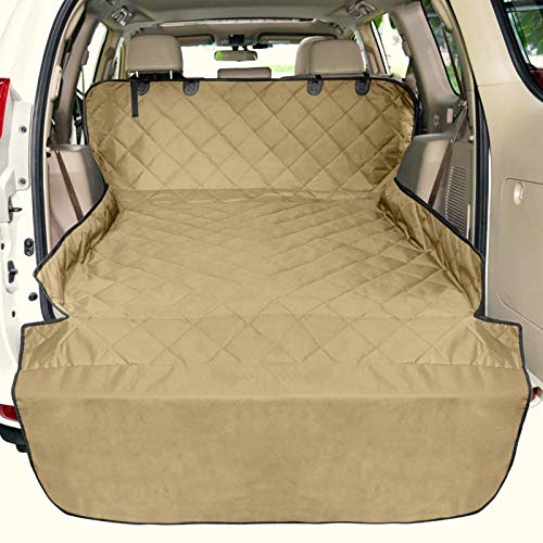 F-color SUV Cargo Liner for Dogs, Water Resistant Pet Cargo Cover Dog Seat Cover Mat for SUVs Sedans Vans with Bumper Flap Protector, Non-Slip, Large Size Universal Fit, Khaki - color: Khaki, size: Standard: 55" x 91"
