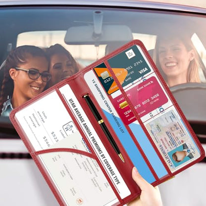CoBak Car Registration and Insurance Holder - Vehicle Glove Box Car Organizer,Auto Truck Comparment Accessories Case with Magnetic Closure for Driver License,Cards, Carbon Red - color: L-Carbon Red