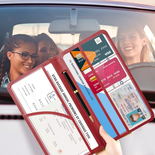 CoBak Car Registration and Insurance Holder - Vehicle Glove Box Car Organizer,Auto Truck Comparment Accessories Case with Magnetic Closure for Driver License,Cards, Carbon Red - color: L-Carbon Red