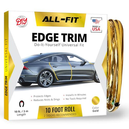 All-Fit Automotive Car Door Edge Protector – Universal DIY Edge Trim to Prevent Scratches & Dings – Flexible Adhesive Molding Trim for Cars, Trucks & SUVs (10 Ft - Gold) - color: Gold