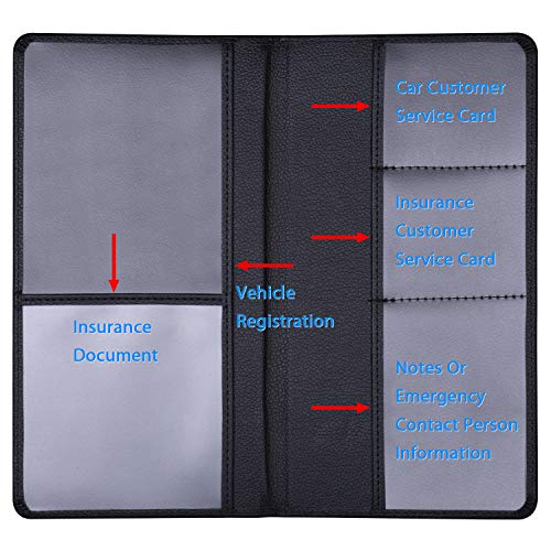 Wisdompro Car Document Holder Organiser, PU Leather Vehicle Insurance and Registration Holders Wallet Case for ID Card, Driving Licence, Key Contact Information Cards - color: Black