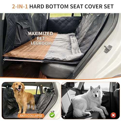 Hard Bottom Dog Back Seat Extender & Seat Cover Bundle - Includes Detachable Dog Travel Bed, 2-in-1 Backseat Cover for Dogs, Waterproof Non-Slip Heavy Duty, Fits Cars, Small Trucks & SUVs