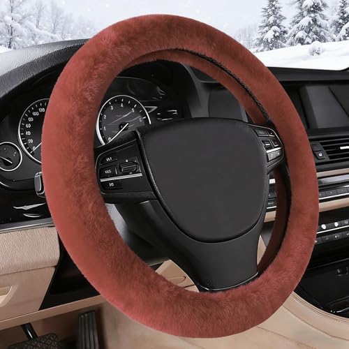 Furry Warm Steering Wheel Cover, Universal 14.5-15 Inch Winter Plush Warm Steering Wheel Cover, Soft Fluffy, Anti-Slip Design, Soft Texture (Coffee) - color: Coffee Plush