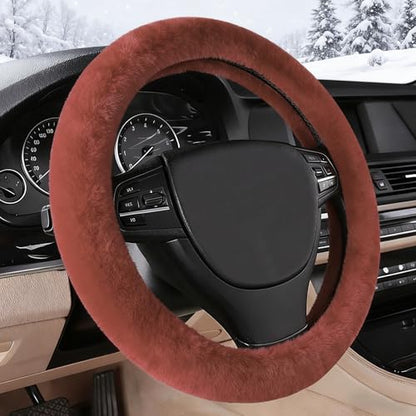 Furry Warm Steering Wheel Cover, Universal 14.5-15 Inch Winter Plush Warm Steering Wheel Cover, Soft Fluffy, Anti-Slip Design, Soft Texture (Coffee) - color: Coffee Plush