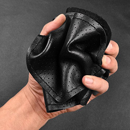 Top Genuine Leather Steering Wheel Cover with Anti-Slip Design, Soft Padding, Universal 15 Inch Auto Car Steering Wheel Stitch on Wrap - color: black thread