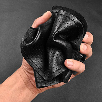 Top Genuine Leather Steering Wheel Cover with Anti-Slip Design, Soft Padding, Universal 15 Inch Auto Car Steering Wheel Stitch on Wrap - color: black thread