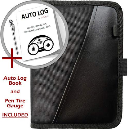 Glove Box Compartment Organizer - Car Document Holder - Owner Manual Case Pouch - Vehicle Storage Wallet for Registration & Insurance Card - Premium Auto Paperwork Holder - Log Book included - Black