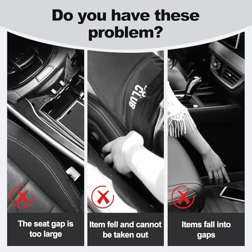 Car Seat Gap Filler Set of 2, Soft Foam Seat Side Gap Seam Filler with Drop Prevention & Storage Hook, Universal Fit Fill The Gap Between Seat & Console, Perfect for Car, SUV, Truck (Black)