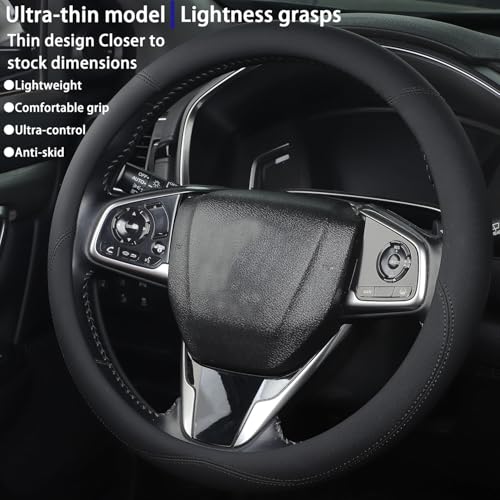 XL Size 16.5-17 Inch Steering Wheel Cover for Car, Van, Fits RV, Semi, Truck, Trailer, Bus, Big Rig Trucker, Classic Cars, Faux Leather Steering Wheel Grip Anti-Slip Design Black - color: Black
