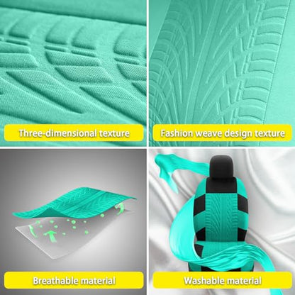 17 Car Seat Cover Full Set for Women,Universal Car Seat Cover,Plush Steering Wheel Cover,Fluffy Soft Wool Handbrake Gear,Suspension Accessories Full SUV (Patterned Mint Green) - color: Patterned Mint green